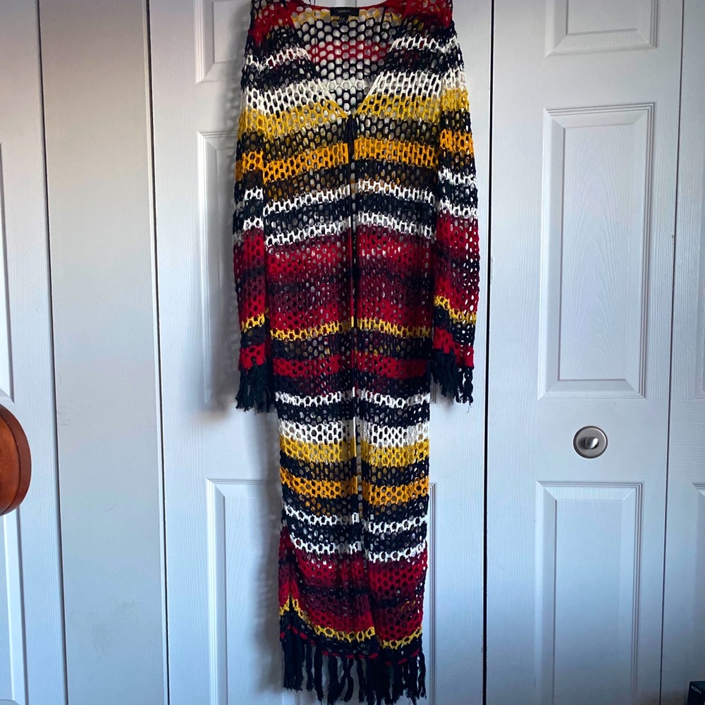 ORNATELY FRINGED CROCHETED SWEATER
